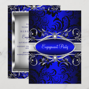 Blaue Silber-Blumenwirbel-Verlobungsparty Einladung