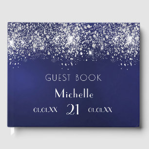 Blaue Silber-Glitzer-Monogramm Gästebuch