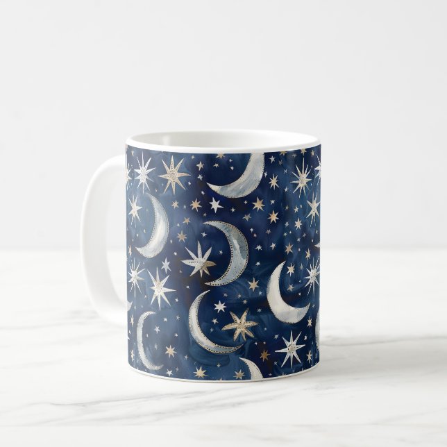 Blaue Silber Gold Sterne Kaffeetasse (Vorderseite Links)