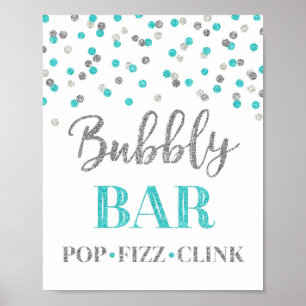 Blaue Silber-Konfetti-Bubbly-Bar-Schild Poster