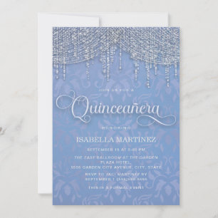 Blaue Silber-Lichterkette Damaskus Quinceañera Einladung
