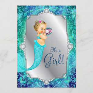 Blaue Silber-Meerjungfrau-Under-The-Sea-Baby-Party Einladung