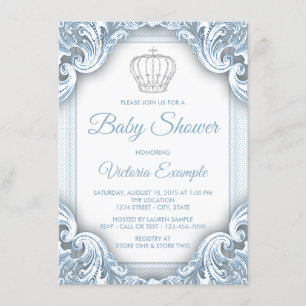 Blaue Silber Prinz Baby Shower Einladungen