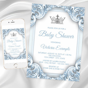 Blaue Silber Prinz Baby Shower Einladungen