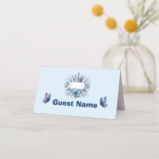 Blaue Silber Prinz Kronen Baby Shower Platzkarten