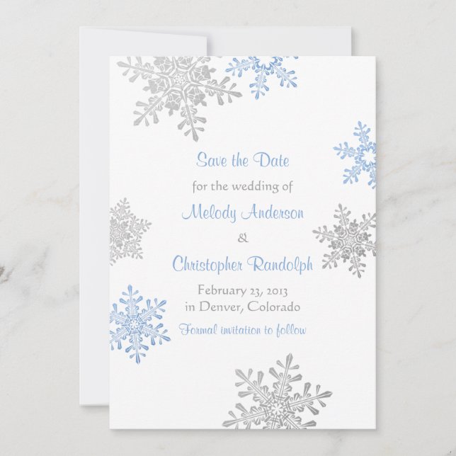Blaue Silber-Schneeflocke Winterhochzeit Save the  Save The Date (Vorderseite)