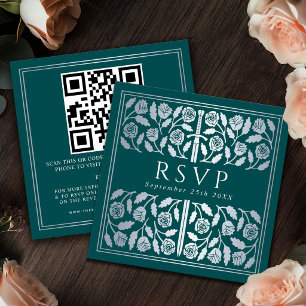 Blaue Silber-Schwert-Königliche-Hochzeits-RSVP-QR- Begleitkarte