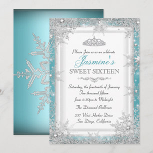 Blaue Silber Winter Wonderland Sweet 16 Einladung