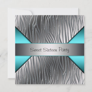 Blaue Silber Zebra Sweet 16 Party Einladung