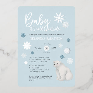 Blaue Silberfolie Eisbär-Schneekristall-Baby-Party Folieneinladung