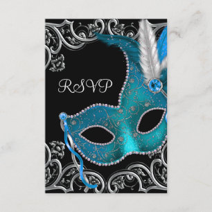 Blaue Silbermaske Masquerade-Party RSVP Karte