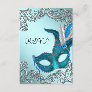 Blaue Silbermaske Masquerade-Party RSVP Karte
