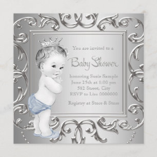 Blaue silberne Einladungen Prinz-Babyparty