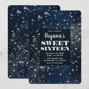Blaue Silberne Funkelnde Lichter Glamouröse Sweet Einladung