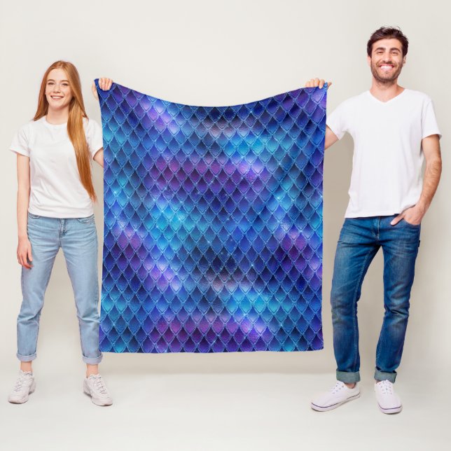 Blaue & silberne Glitzer-Drachenschuppen Fleecedecke (Beispiel)