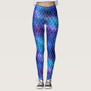 Blaue & silberne Glitzer-Drachenschuppen Leggings