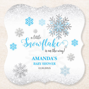 Blaue silberne glitzernde Schneekristall-Winter-Ba Untersetzer