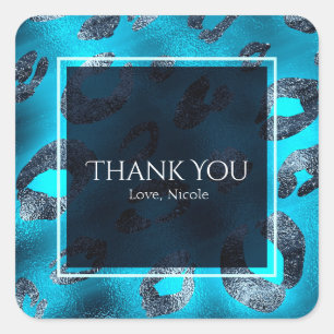 Blaue & Silberne Leopardenprint Party Favor Quadratischer Aufkleber