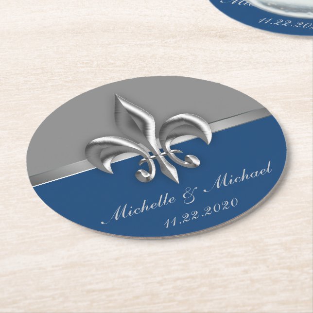 Blaue silberne Lilie Runder Pappuntersetzer (Angewinkelt)