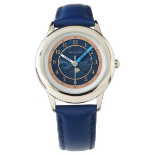 Blaue & silberne Monduhr Armbanduhr