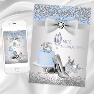 Blaue silberne Quinceanera-Prinzessinnen-Einladung Einladung
