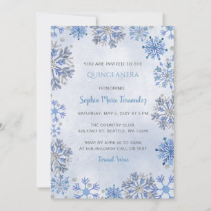 Blaue silberne Schneeflocken Glitter Winter Quince Einladung