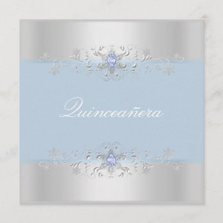 Blaue & silberne Schneegem Quinceanera-Einladung Einladung