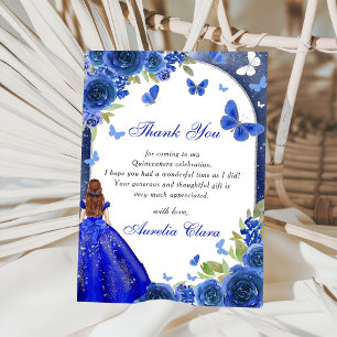Blaue Silberrose Quinceanera Dankeskarten Einladung