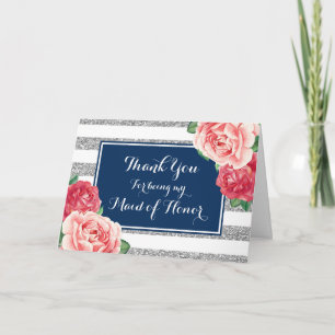 Blaue Silberstreifen Rosa Dankeschön Brautjungfer Dankeskarte