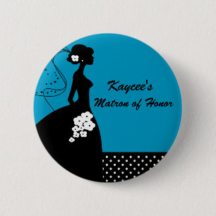 Blaue Silhouette-Braut-Matrone des Ehrenknopfes Button