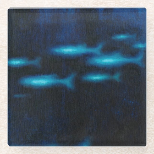 Blaue Silhouetten Glasuntersetzer (Vorderseite)