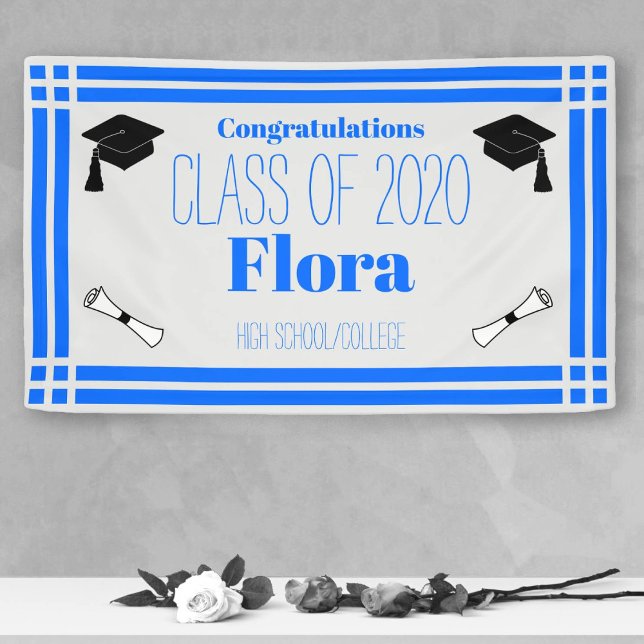 Blaue Silver Geometric Graduation Party Banner (Von Creator hochgeladen)