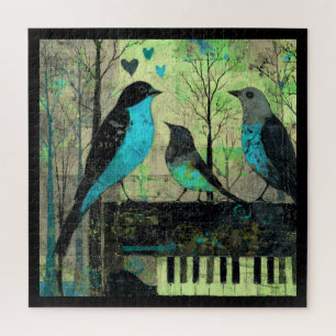 Blaue Singvögel auf einer Vintagepiano Puzzle