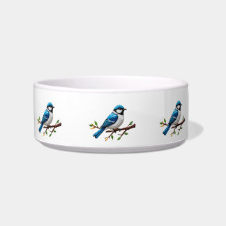 Blaue Singvogel-Illustration auf einem Ast Napf