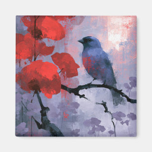 Blaue Singvögel mit kirschroten Blüten Magnet