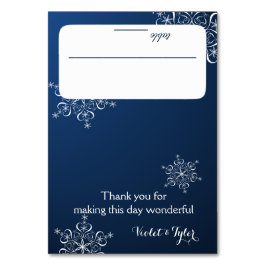 Blaue Sitzkarte für Schneeflocken Tischnummer