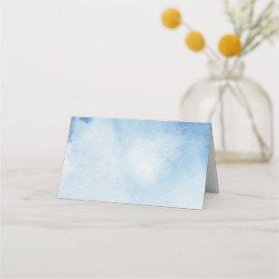 Blaue Sitzkarte in Aquarellfarben. Moderne Hochzei Platzkarte