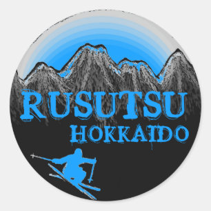 Blaue Skiaufkleber Rusutsu Hokkaido-Japans Runder Aufkleber