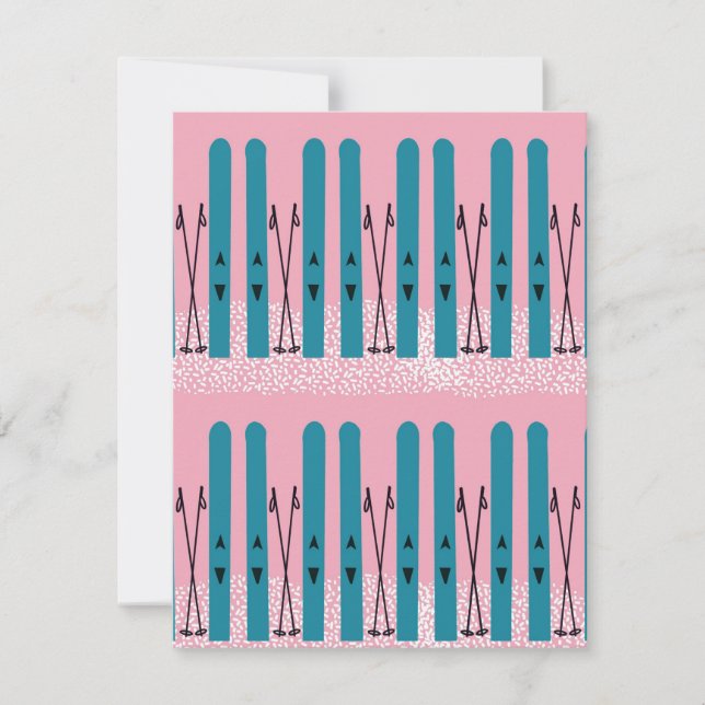 Blaue Skier auf rosa Karte (Vorderseite)