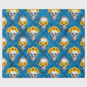 Blaue Skulpturen und Sonnenblumen, Design 1 Geschenkpapier