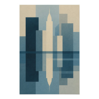 Blaue Skyline - geometrische Reflexe Poster