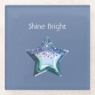 Blaue Smaragdgrüne Violette Glitzer Stern Glasuntersetzer