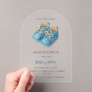 Blaue Sneaker Minimalistische Babyparty  Acryleinladungen