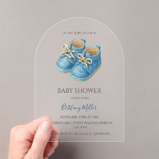 Blaue Sneaker Minimalistische Babyparty  Acryleinladungen