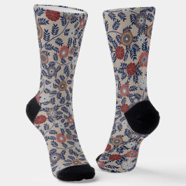 Blaue Socken im Vintage-Stil mit botanischem Muste