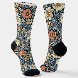 Blaue Socken im Vintage-Stil mit botanischem Muste