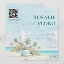 Blaue Sommerstrand-Wasserfarbe QR-Code-Hochzeit