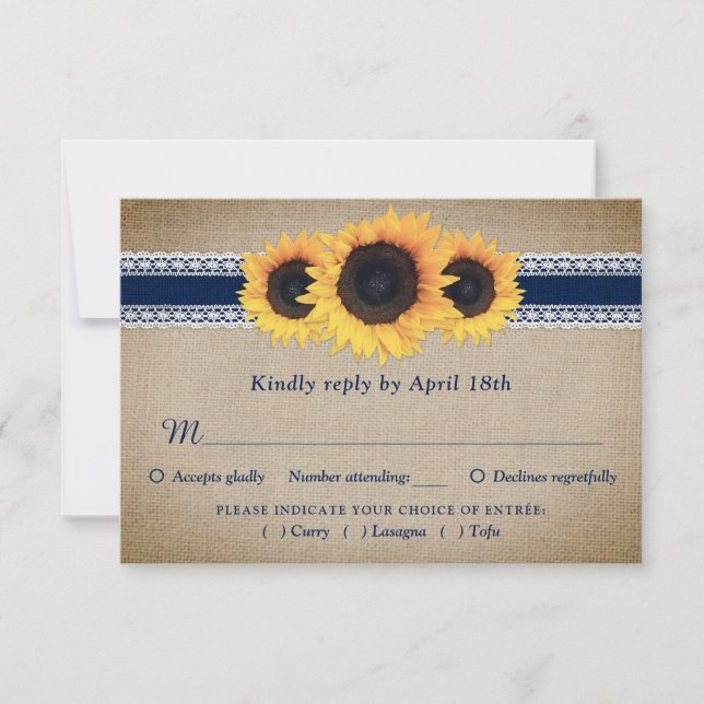 Blaue Sonnenblume Hochzeit RSVP Karte Wahl (Vorderseite)