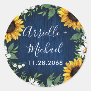 Blaue Sonnenblume Rustikale Gastgeschenk Hochzeit Runder Aufkleber