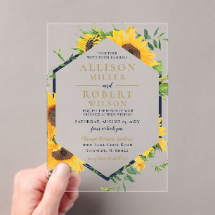Blaue Sonnenblume Wasserfarbe Hochzeit rustikal Acryleinladungen